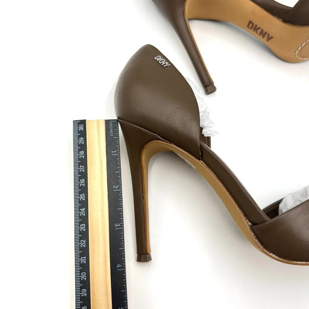 DKNY‎ Size 6 Ruched Nappa Brown Leather Stiletto Point Toe Heels Pumps Shoes